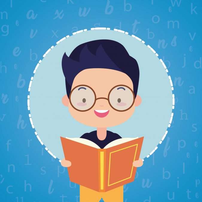 Junge, der begeistert am lesen ist