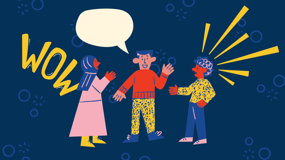 Illustration von Menschen mit verschiedener Herkunft im Dialog